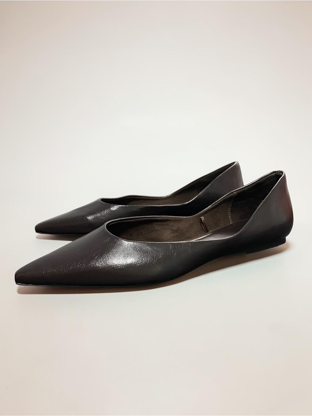 Zara Brown Leather Pointed Flats Sz EU 39/40 US 8/9